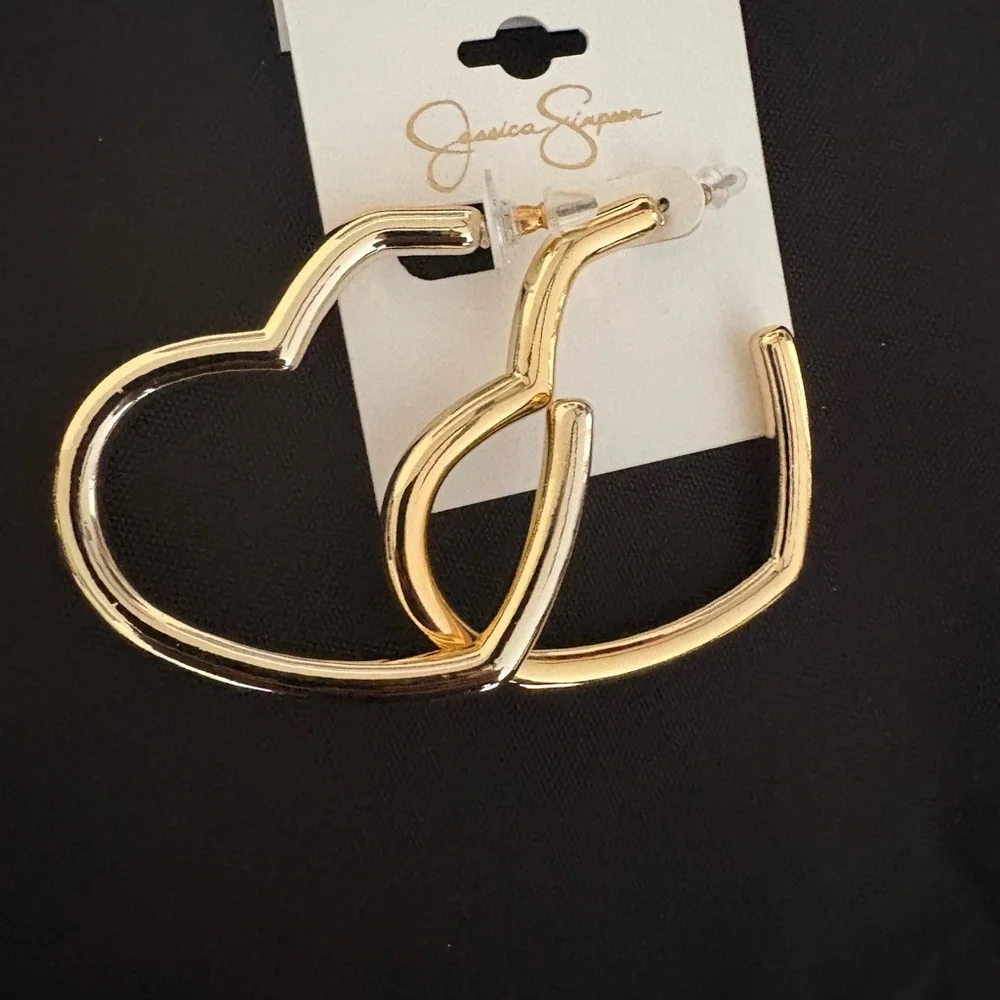 NEW Jessica Simpson gold heart earrings